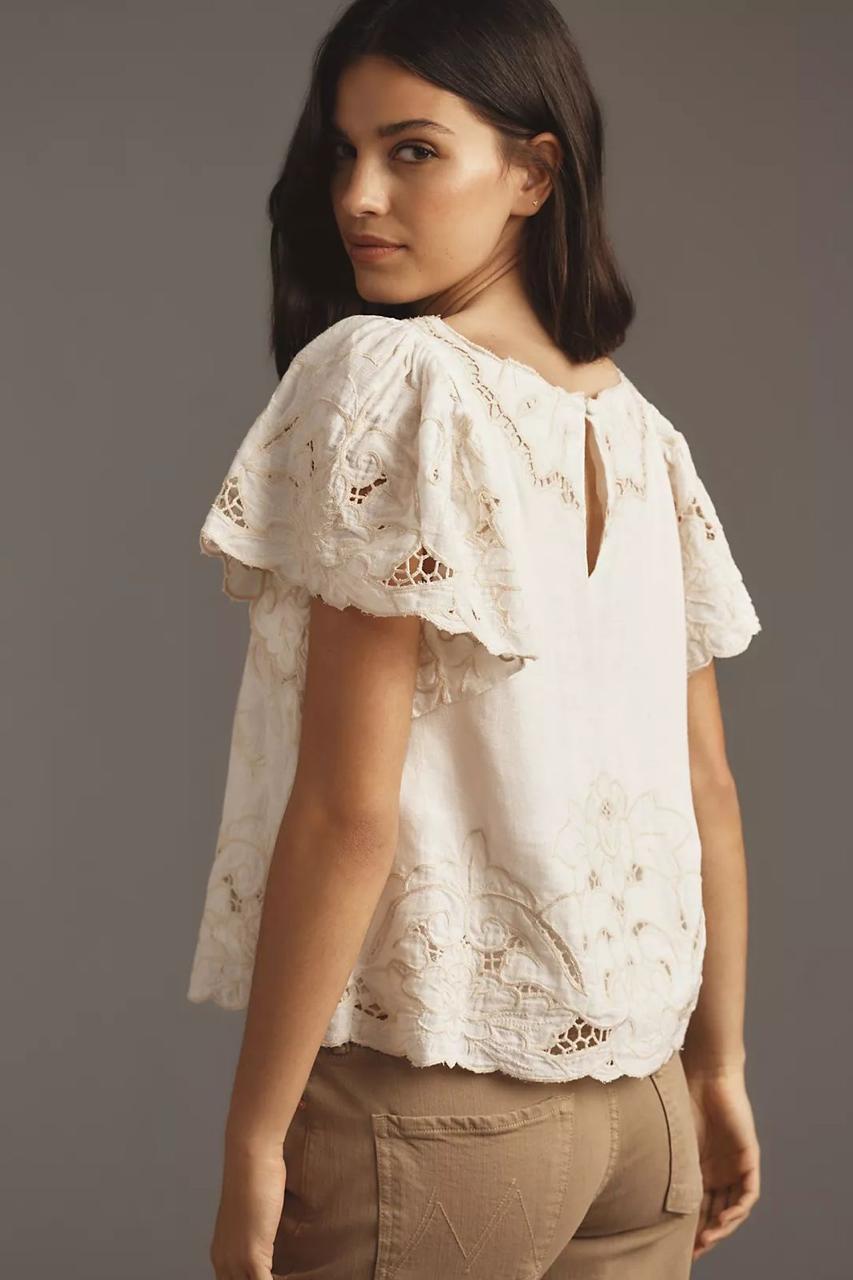 ANT Ecru White Linen Cutwork Embroideried Top