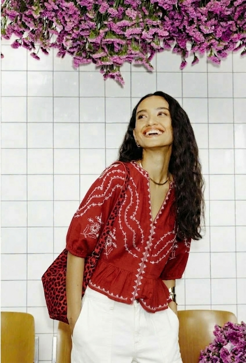 PRD Red Linen Embroideried Top