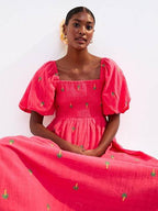 NL pink palm embroidery dress
