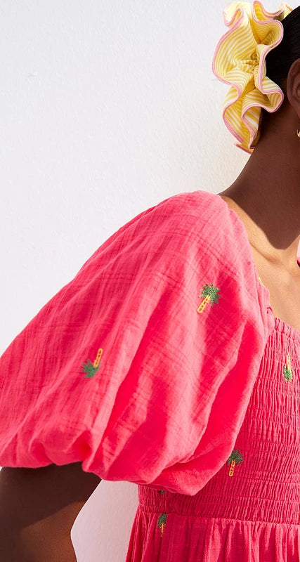 NL pink palm embroidery dress