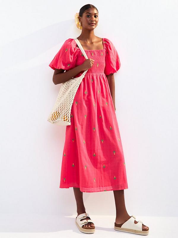 NL pink palm embroidery dress