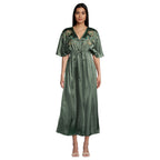 WM Green Satin Kaftan Ebroidery Dress