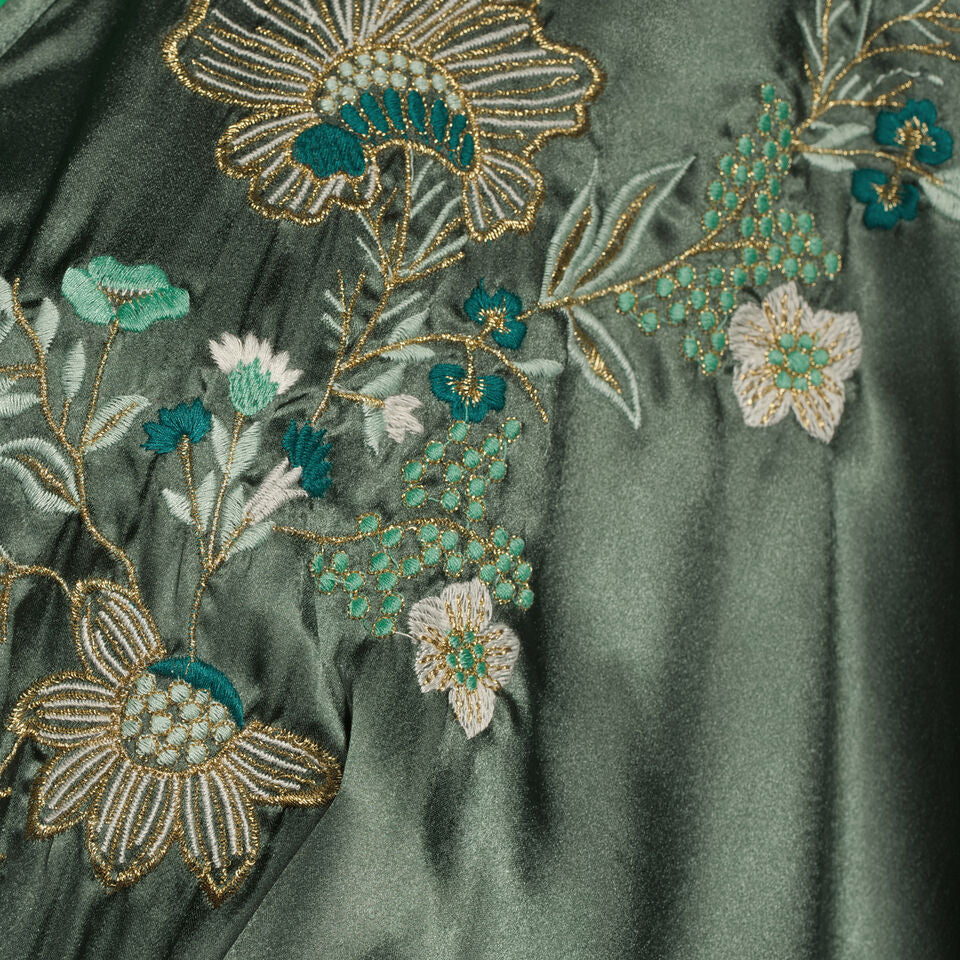 WM Green Satin Kaftan Ebroidery Dress