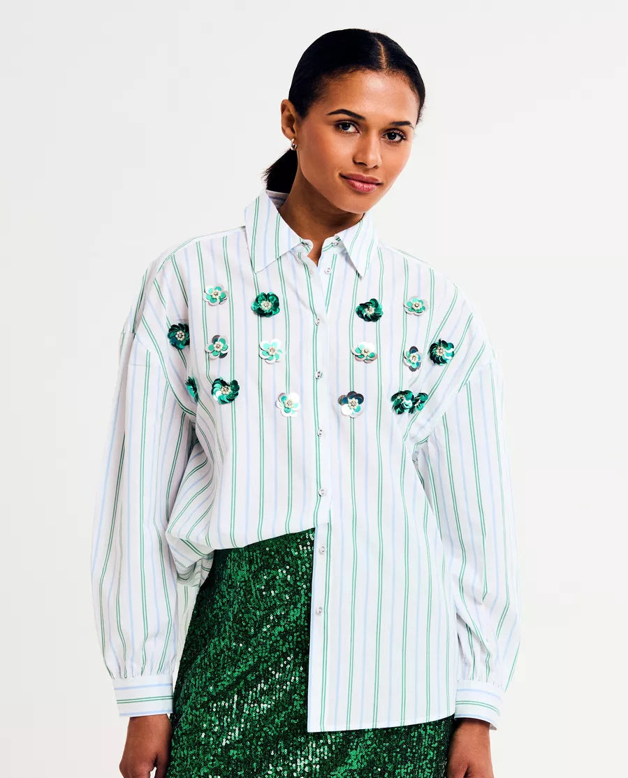 Green stripes embellished shirt