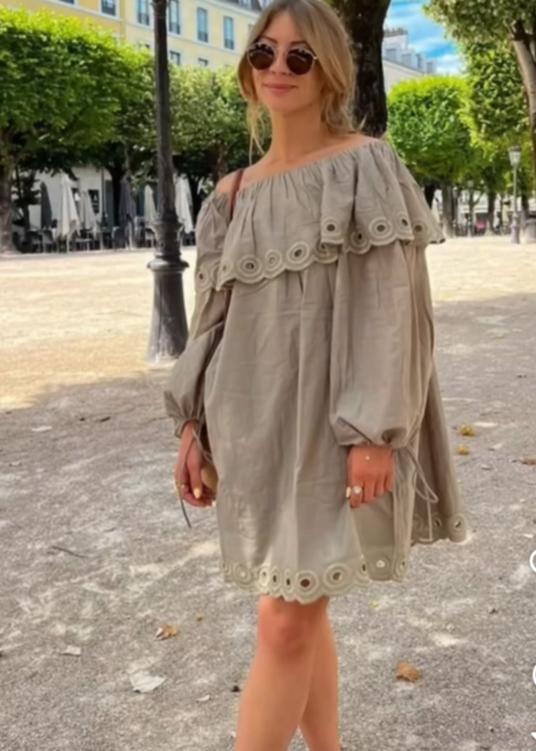 Olive cutwork dress