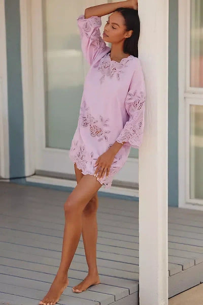 FP lilac linen cutwork dress