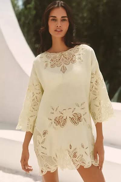 FP yellow linen cutwork dress