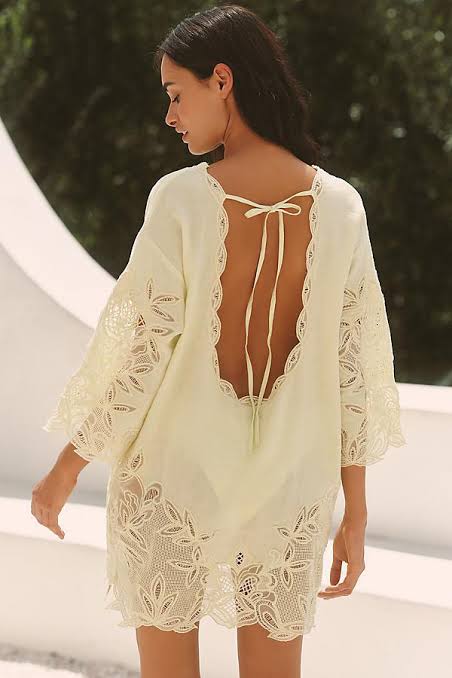 FP yellow linen cutwork dress