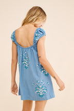FP Blue Linen Emrboideried Dress