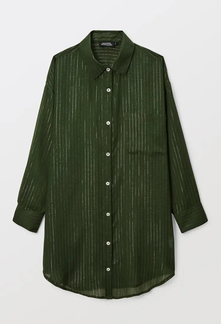Green Lurex Mal Cotton Long Shirt