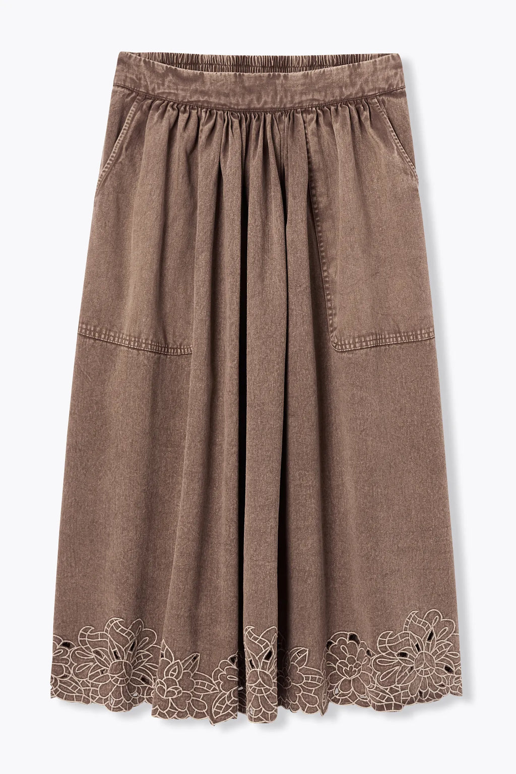 PRD Brown Cutwork Embroideried Denim Skirt