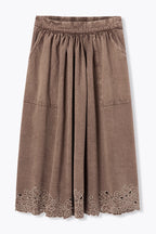 PRD Brown Cutwork Embroideried Denim Skirt