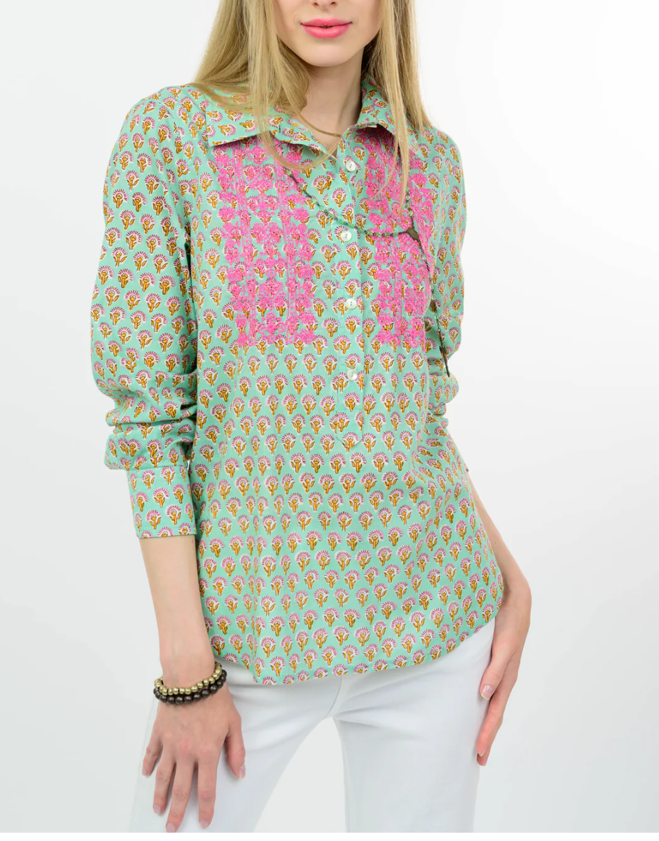 SM Green Pink embroidery top