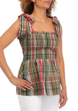 LFT Green Checks shoulder tie top