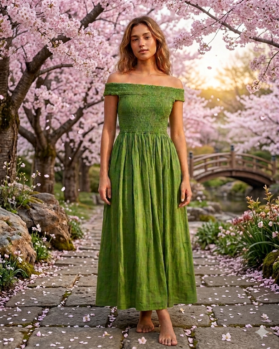 Blossom Green Off Shoulder Dress
