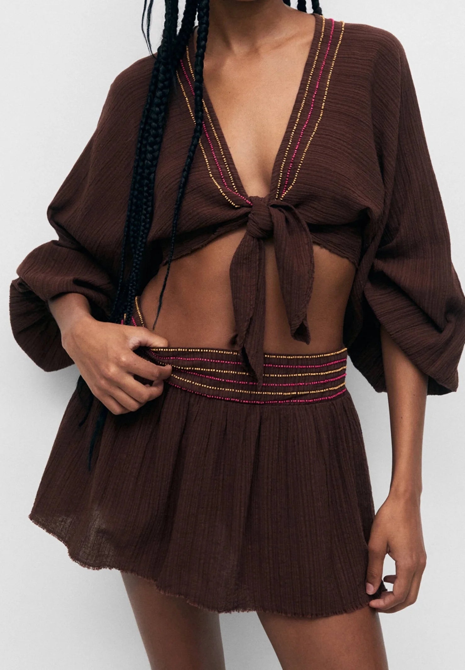PullB Brown Beaded Co-ord Set