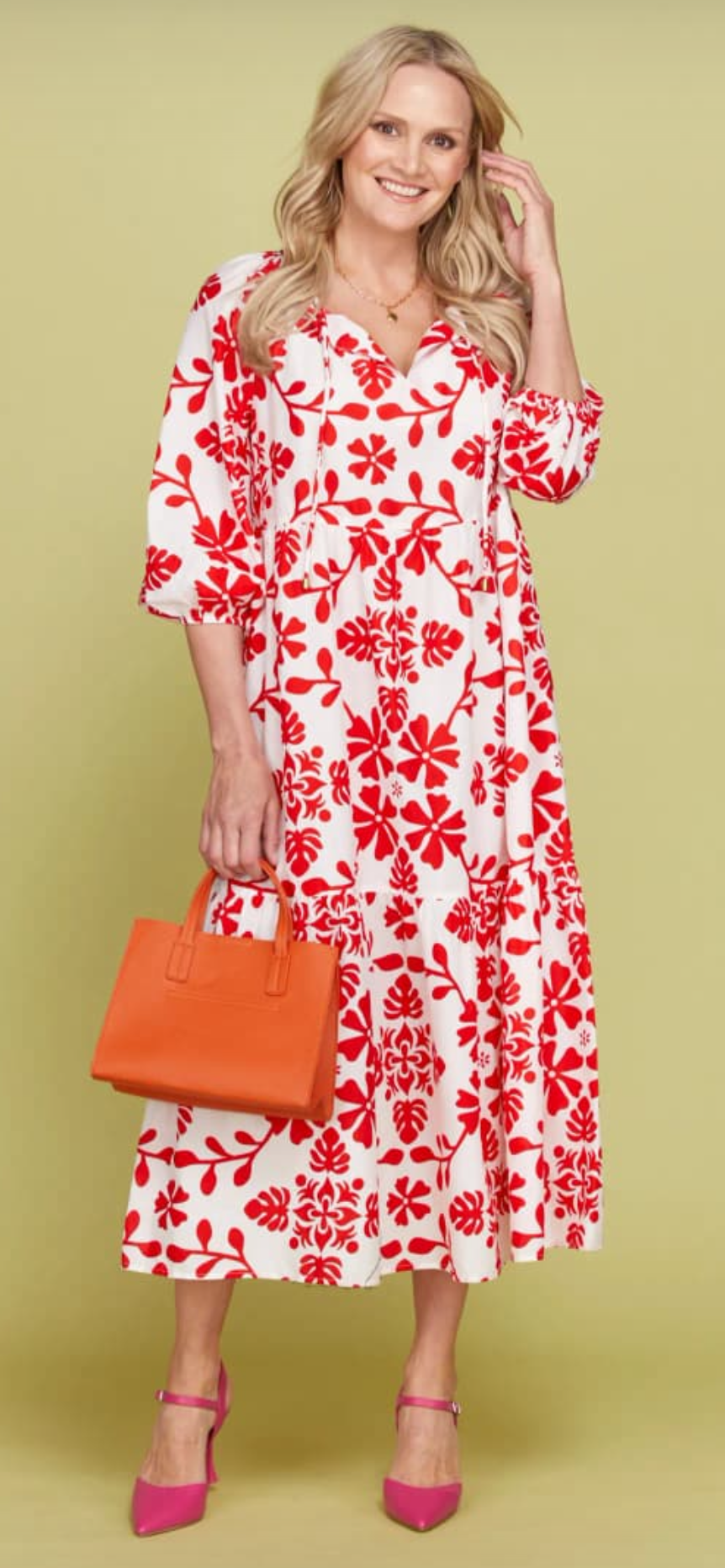 Red White Printed Dress
