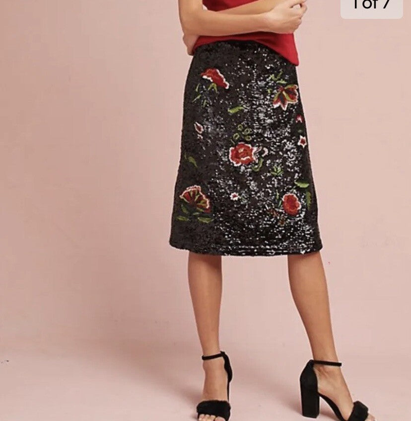 ANT Black Sequins Rose Skirt