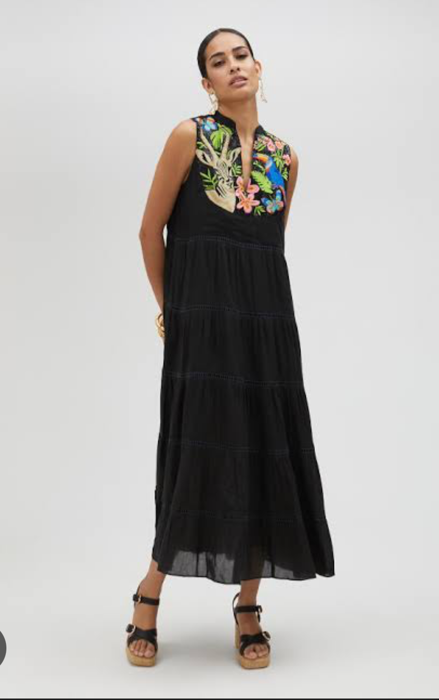 LC Black Bird embroidery dress
