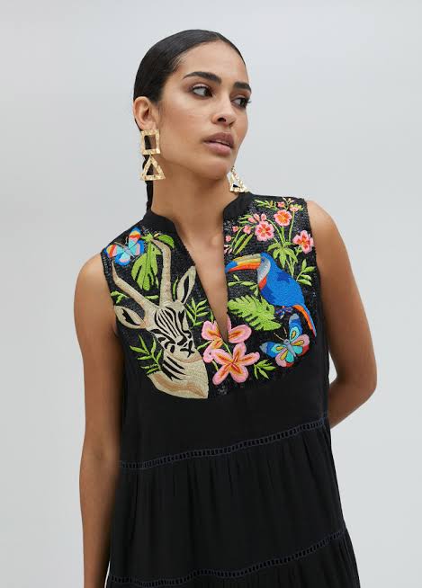 LC Black Bird embroidery dress