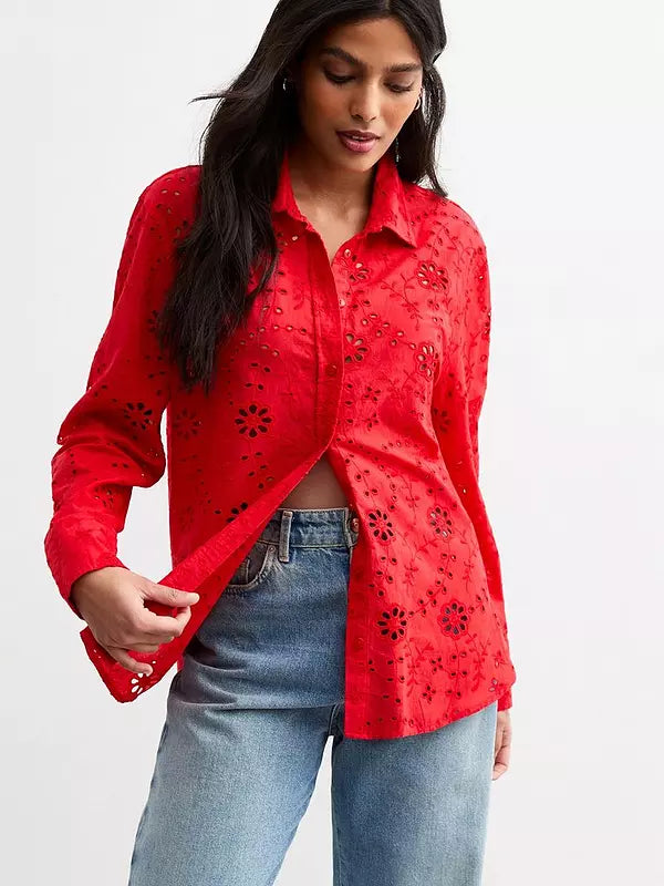 NL Red Cotton Cutwork Shirt