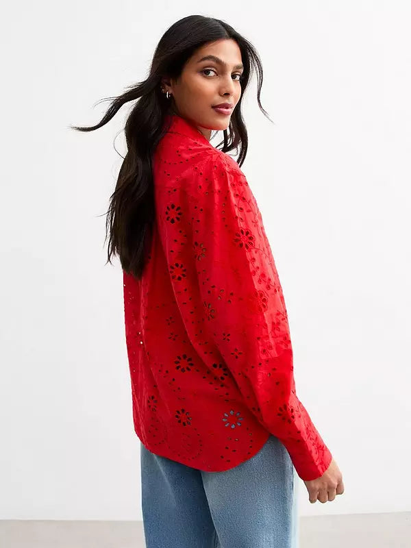 NL Red Cotton Cutwork Shirt