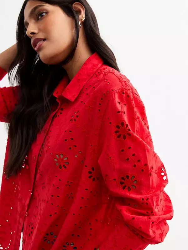 NL Red Cotton Cutwork Shirt