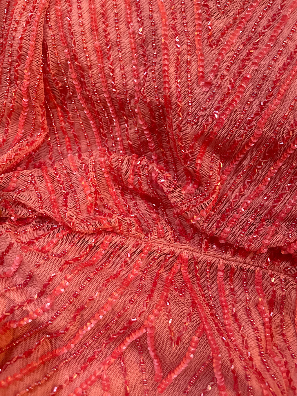 Tomato Red Embroideried Sequins Beaded Dress