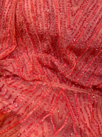Tomato Red Embroideried Sequins Beaded Dress