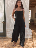 NXT Black Linen Embroideried Jumpsuit