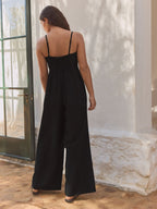 NXT Black Linen Embroideried Jumpsuit
