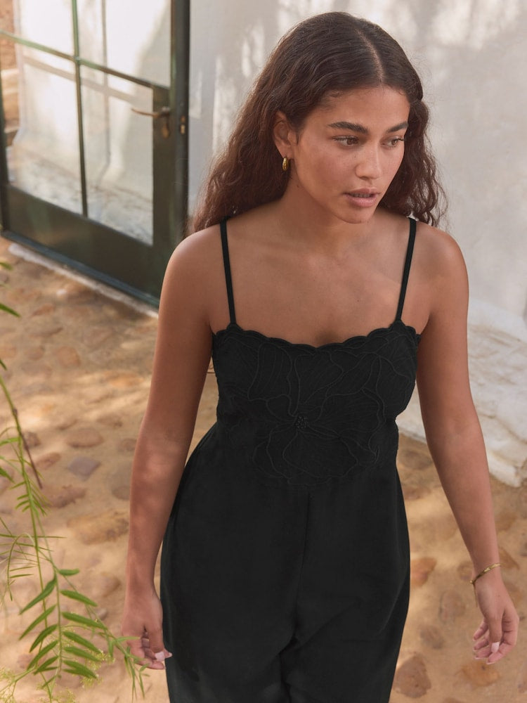 NXT Black Linen Embroideried Jumpsuit