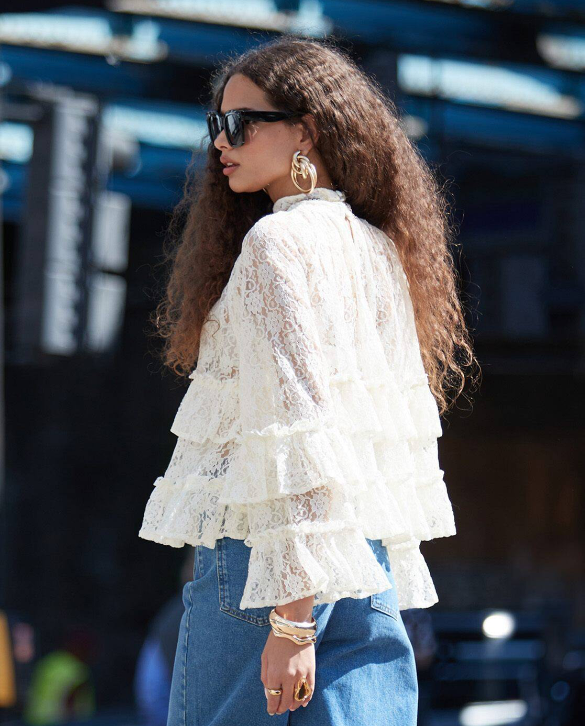 SOS Cream Lace Bell Sleeve Top
